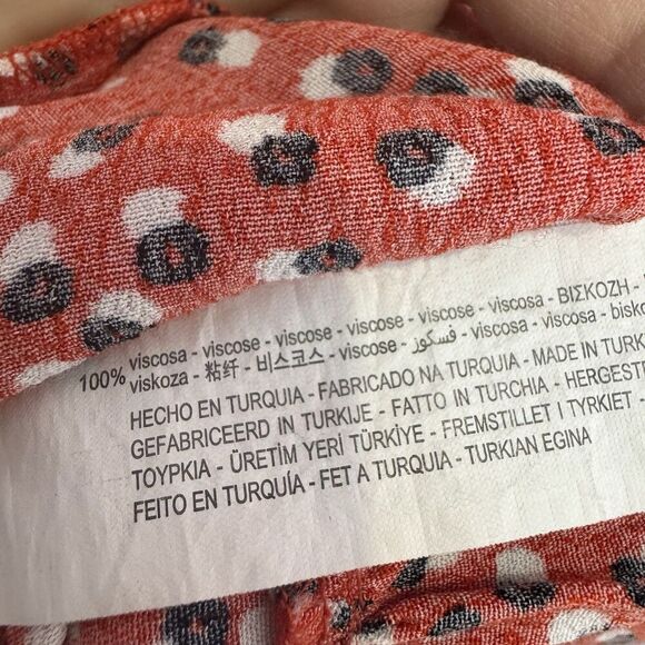 Zara Floral Tiered Midi Maxi Dress Size M Red Long Sleeve Cottage Peasant Boho - Picture 11 of 12